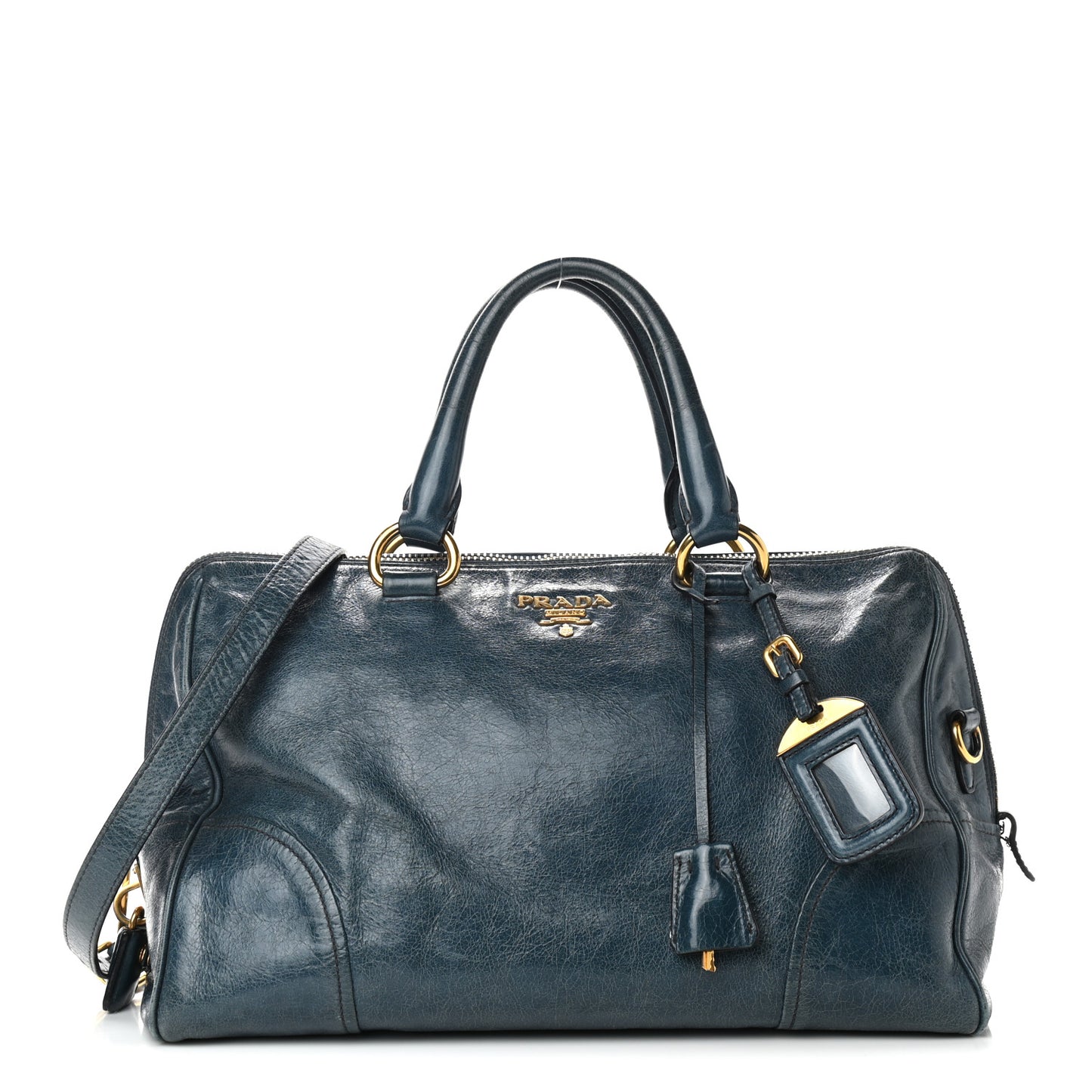 Vitello Shine Shopping Satchel Denim
