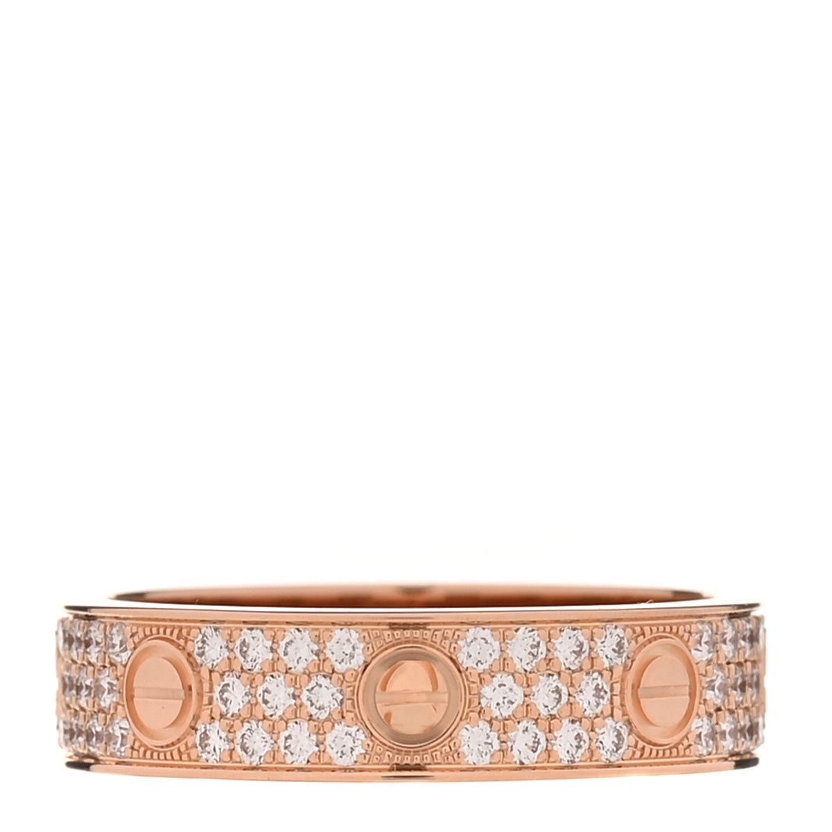 Cartier 18K Pink Gold Diamond 5mm LOVE Wedding Paved Band Ring 53 6.5 1 of 5