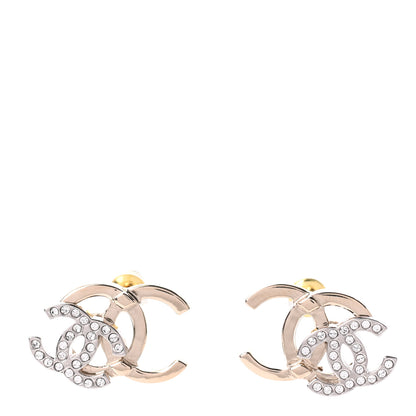 Chanel Crystal Double CC Earrings Gold Silver 1 of 5