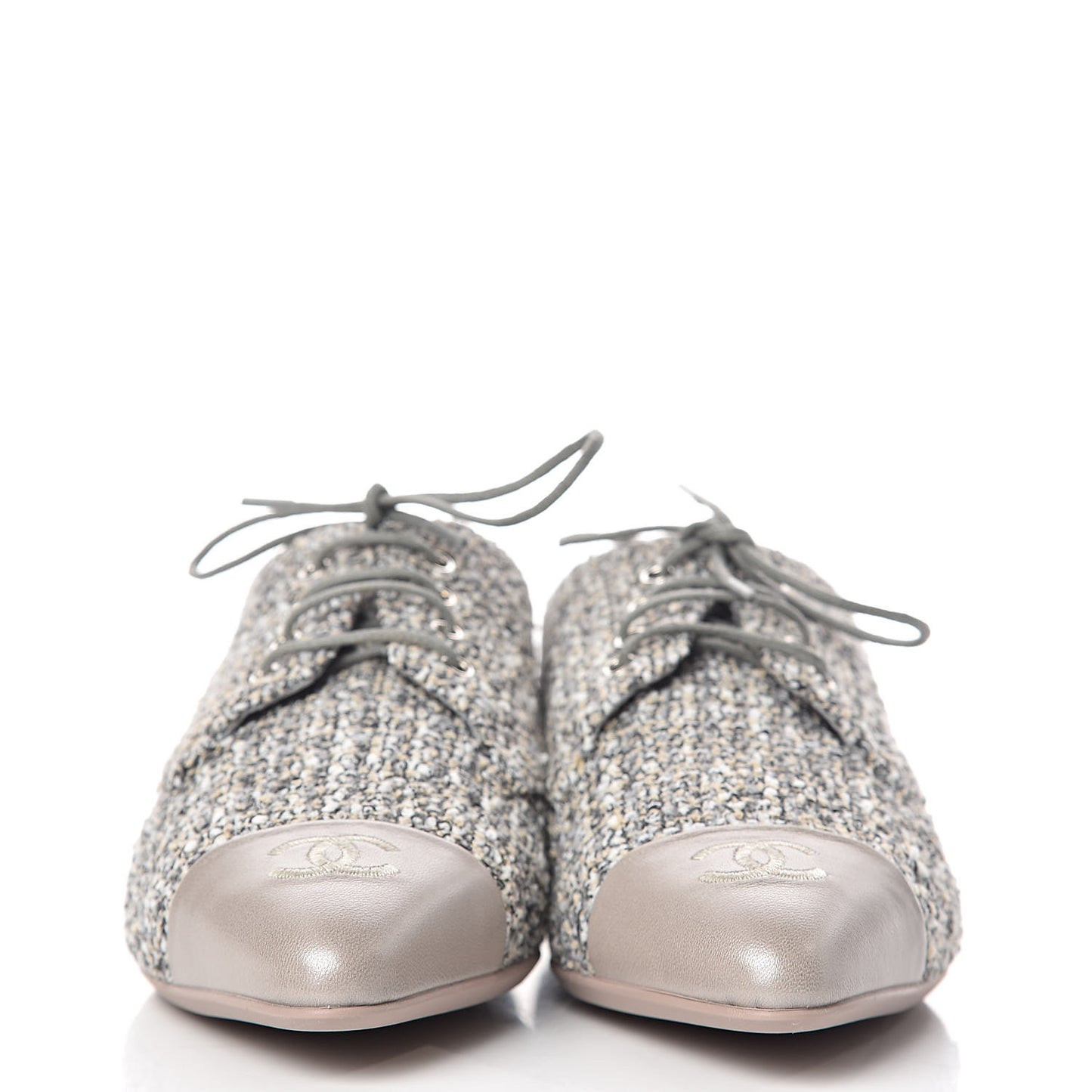 Tweed Lambskin Cap Toe Loafers 36 Grey Multicolor
