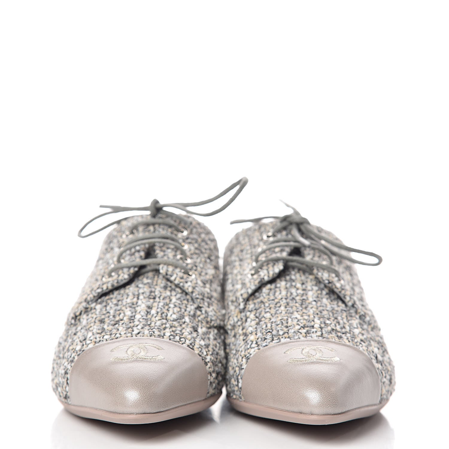 Chanel Tweed Lambskin Cap Toe Loafers 36 Grey Multicolor 2 of 9