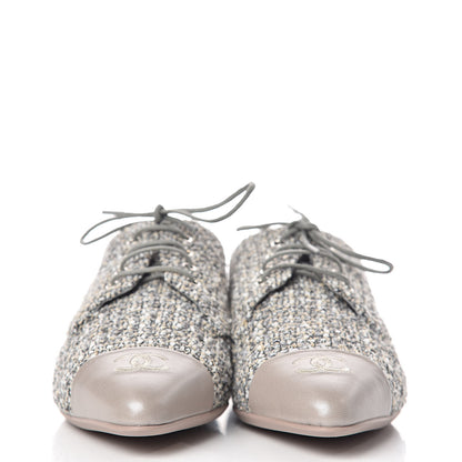 Chanel Tweed Lambskin Cap Toe Loafers 36 Grey Multicolor 2 of 9