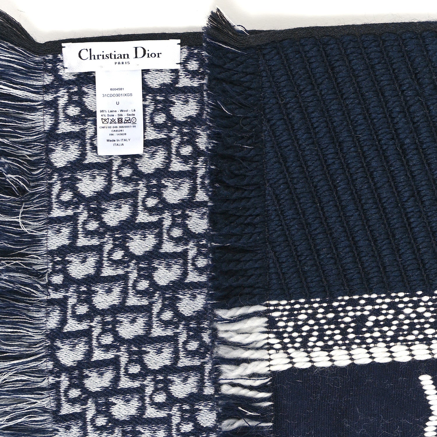 Christian Dior Wool Silk Oblique University Reversible Scarf Navy Blue 3 of 4