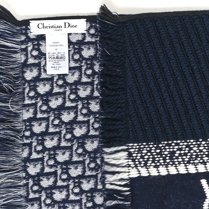 Christian Dior Wool Silk Oblique University Reversible Scarf Navy Blue 3 of 4