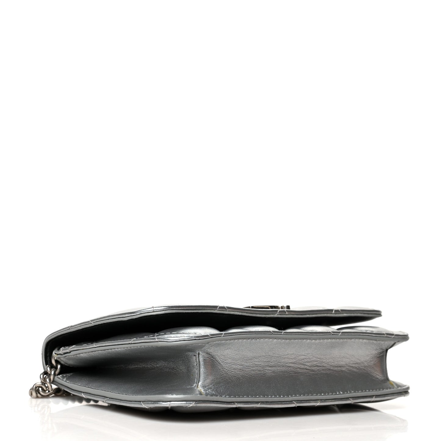 Metallic Calfskin Quilted Touch B Wallet On Chain Silver