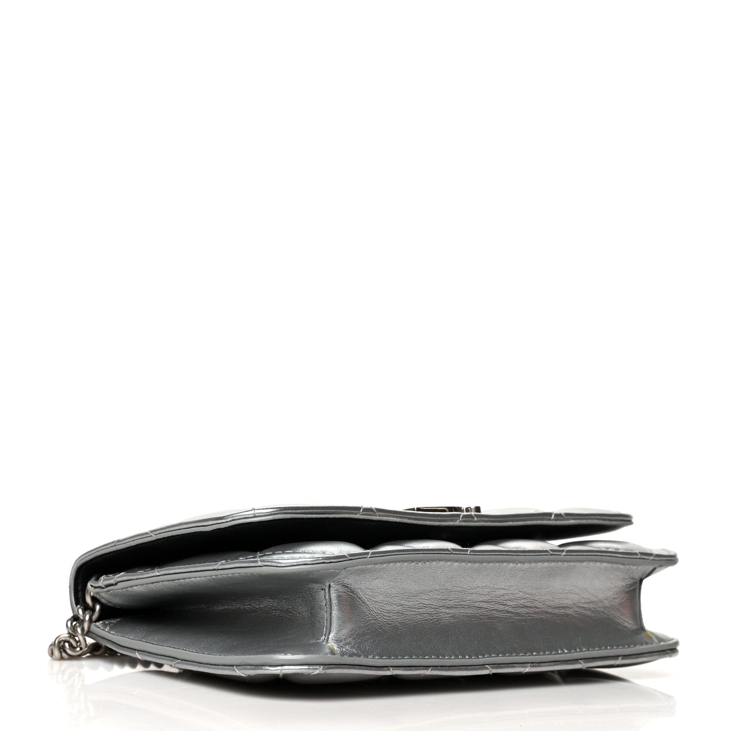 Balenciaga Metallic Calfskin Quilted Touch B Wallet On Chain Silver 3 of 11