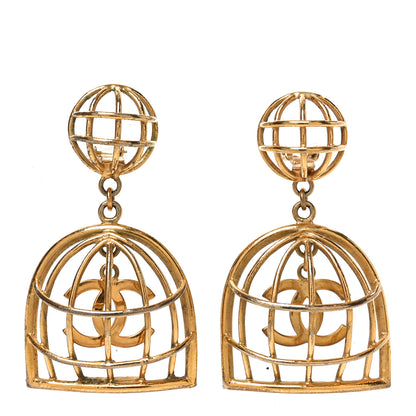 Chanel CC Bird Cage Drop Clip On Earrings Gold 1 of 4