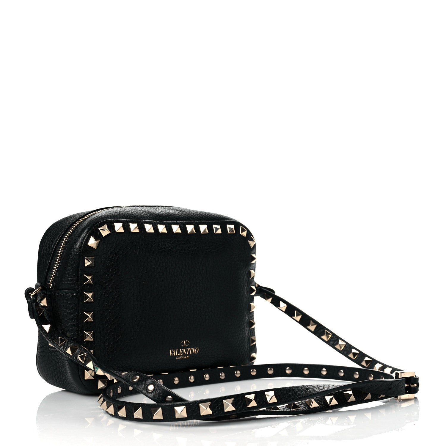 Valentino Garavani Pebbled Calfskin Rockstud Camera Crossbody Bag Black 3 of 10