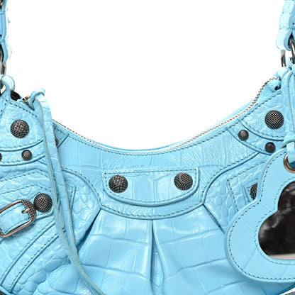 Balenciaga Extra Supple Calfskin Crocodile Embossed Le Cagole Shoulder Bag XS Sky Blue 9 of 11