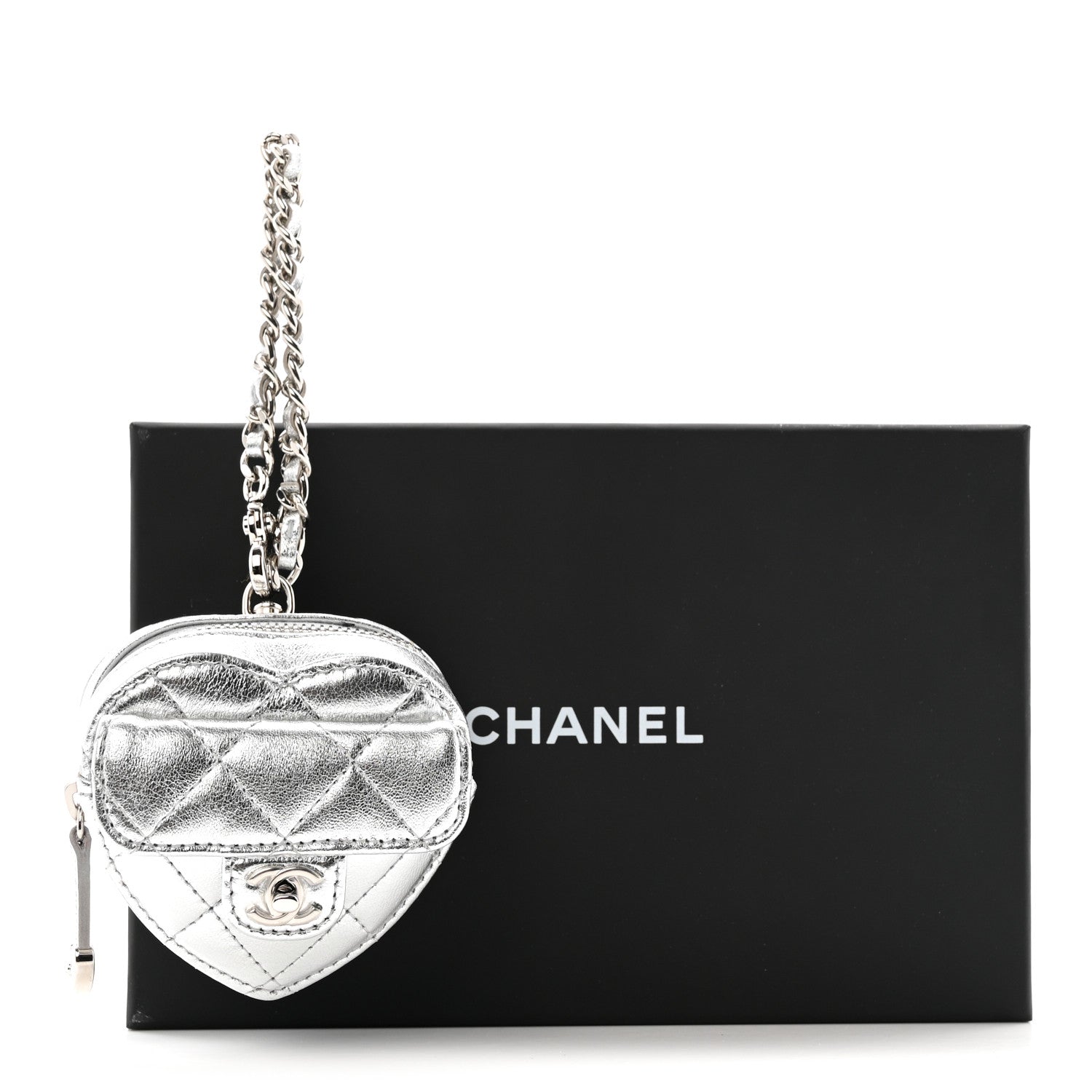 Chanel Metallic Lambskin Quilted CC Mini In Love Heart Bag Charm