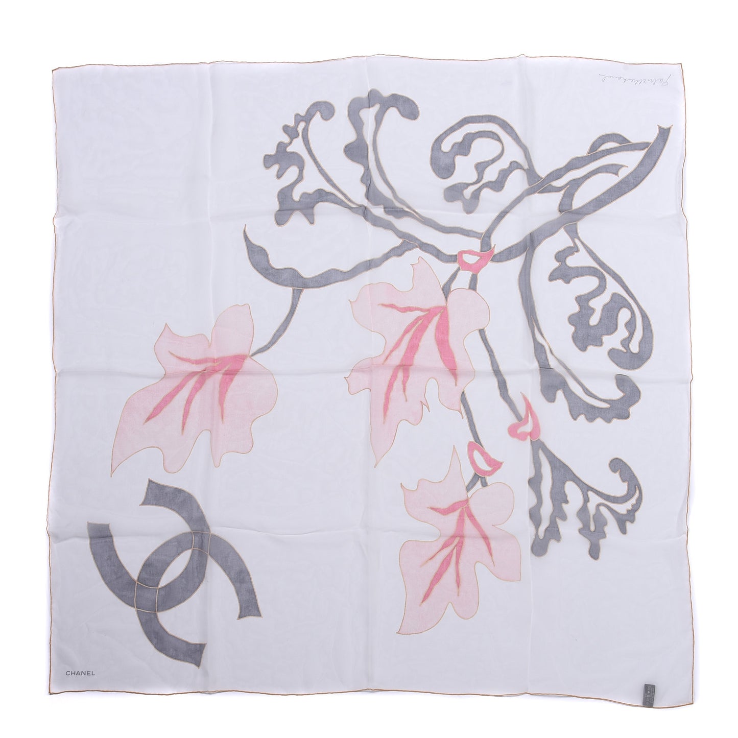 Silk Chiffon CC Floral Square Scarf Multicolor