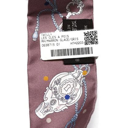 Hermes Silk Les Cles A Pois Twilly Marron Glace Gris 3 of 4