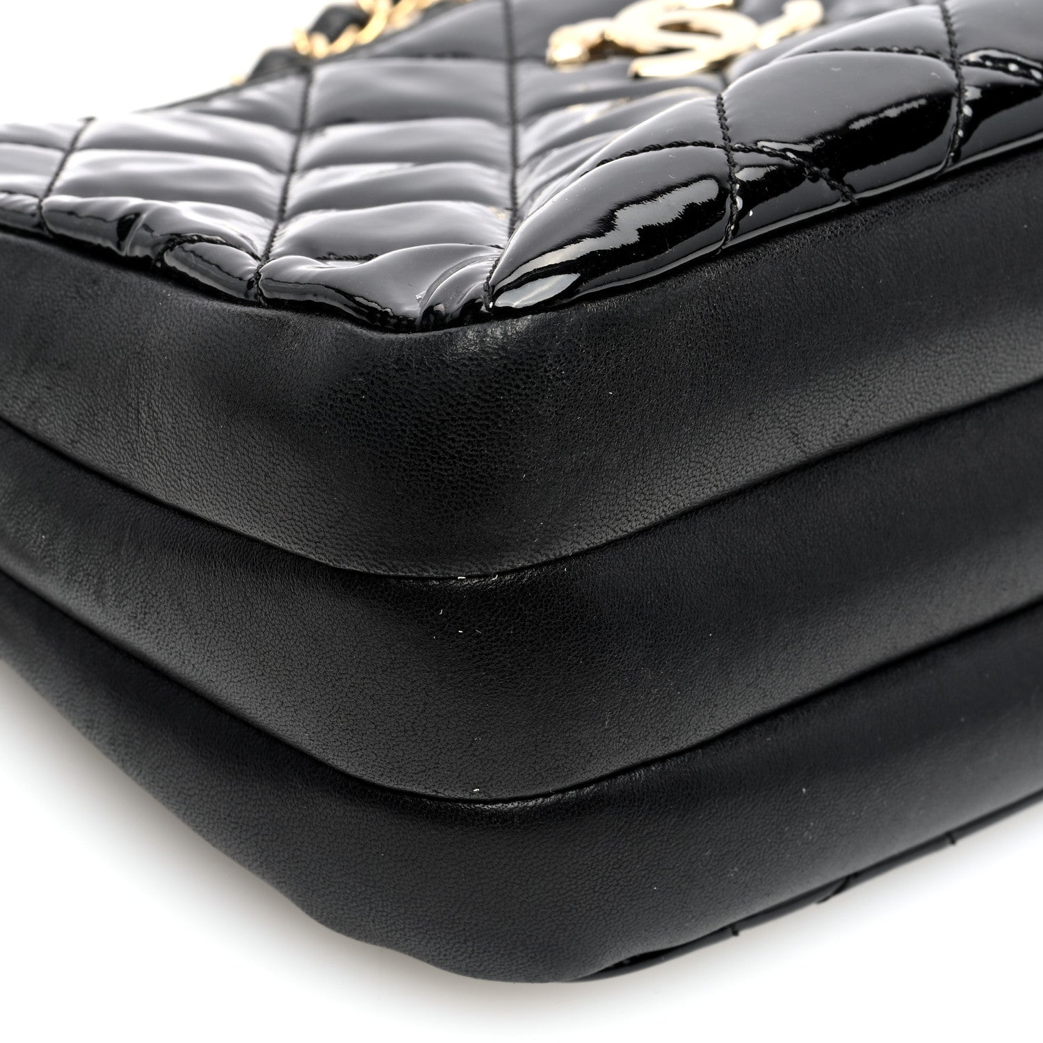 Chanel Patent Quilted Crown CC Double Zip Bag Black 11 of 12