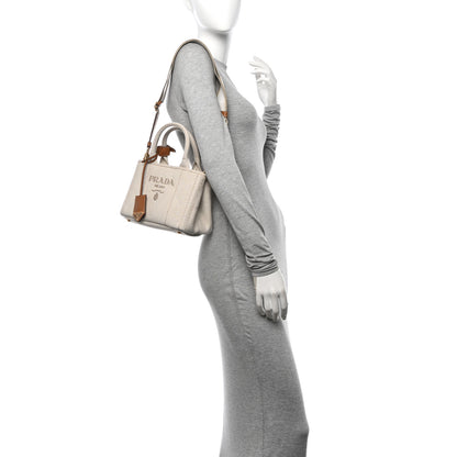 Prada Linen Vitello Mini Logo Tote Natural 2 of 10