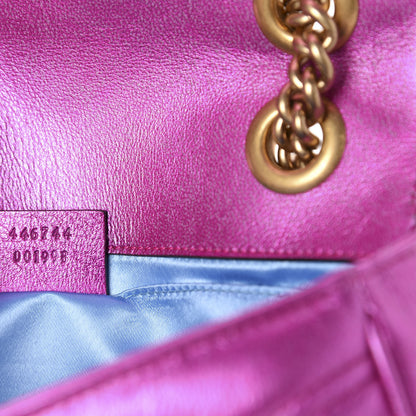 Gucci Metallic Calfskin Matelasse Mini GG Marmont Shoulder Bag Fuchsia 9 of 10