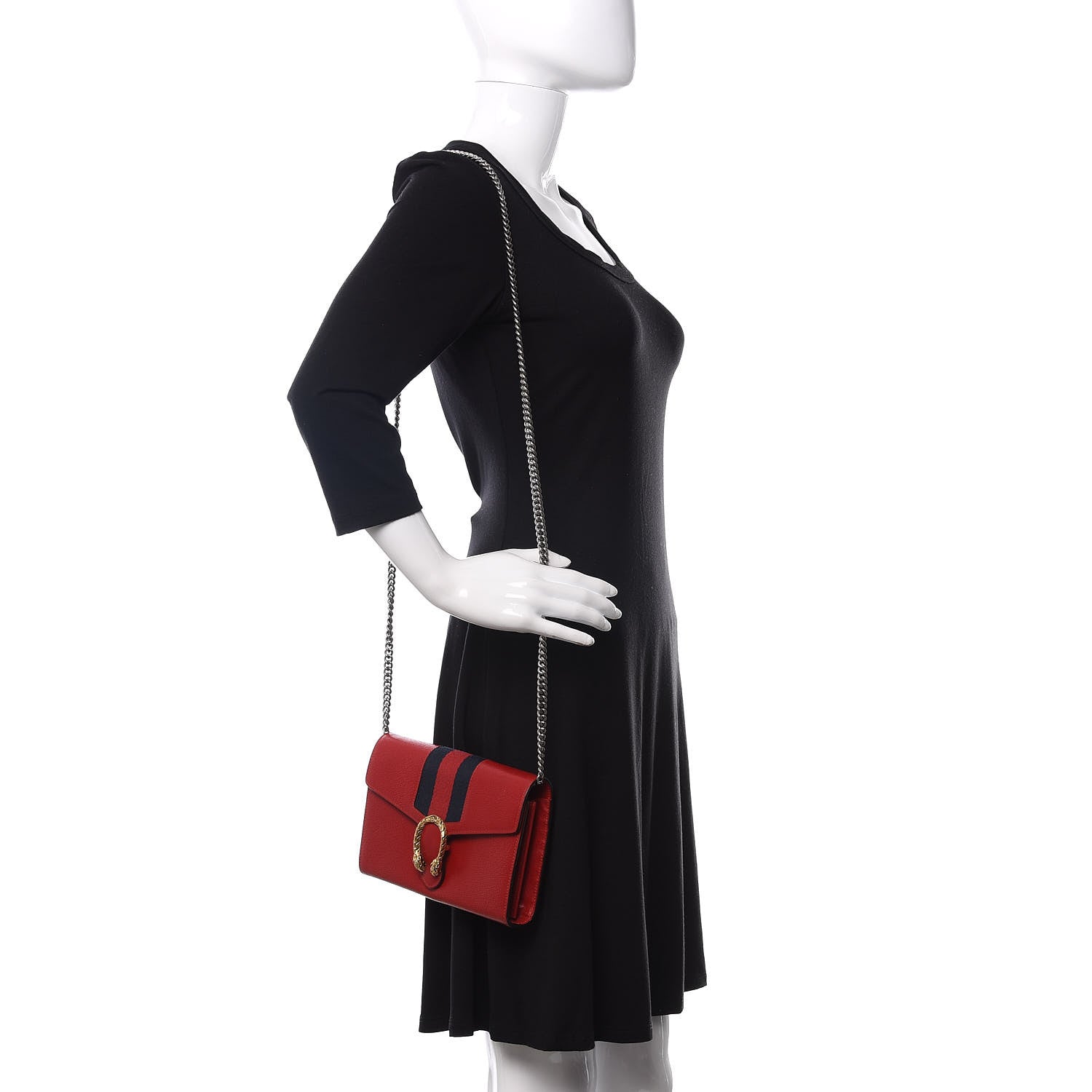 Gucci Calfskin Web Mini Dionysus Chain Wallet Hibiscus Red 2 of 9
