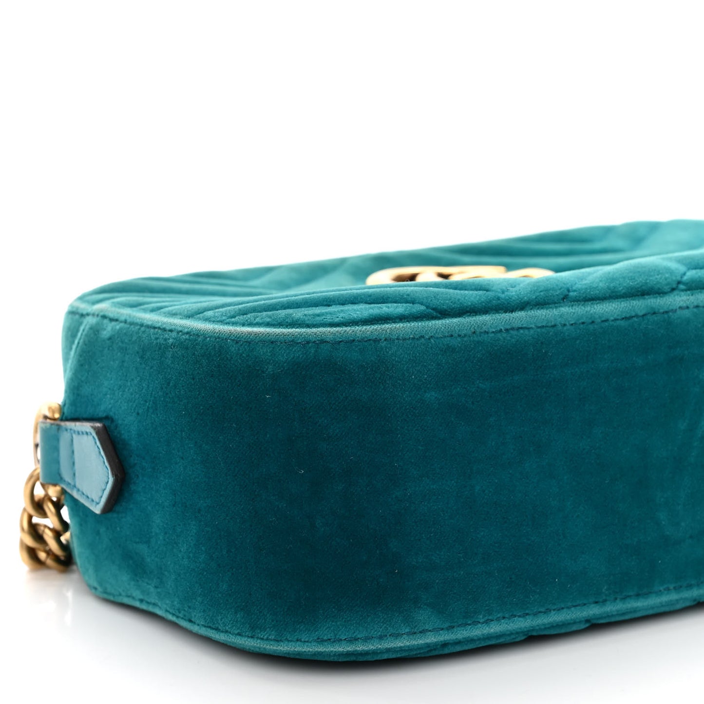 Velvet Matelasse Small GG Marmont Chain Shoulder Bag Pavone Cyan