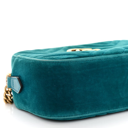 Gucci Velvet Matelasse Small GG Marmont Chain Shoulder Bag Pavone Cyan 9 of 13