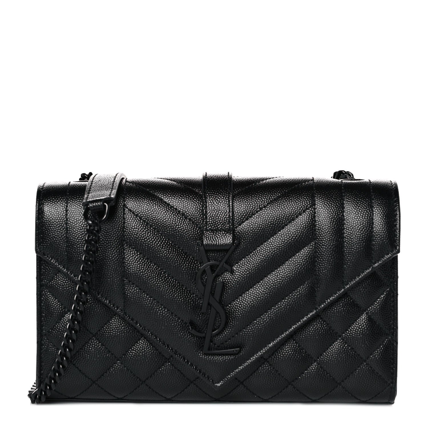 Saint Laurent Grain De Poudre Textured Mixed Matelasse Triquilt Small Monogram Satchel Black 1 of 7