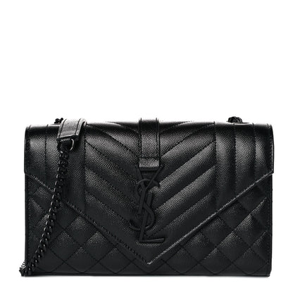Saint Laurent Grain De Poudre Textured Mixed Matelasse Triquilt Small Monogram Satchel Black 1 of 7