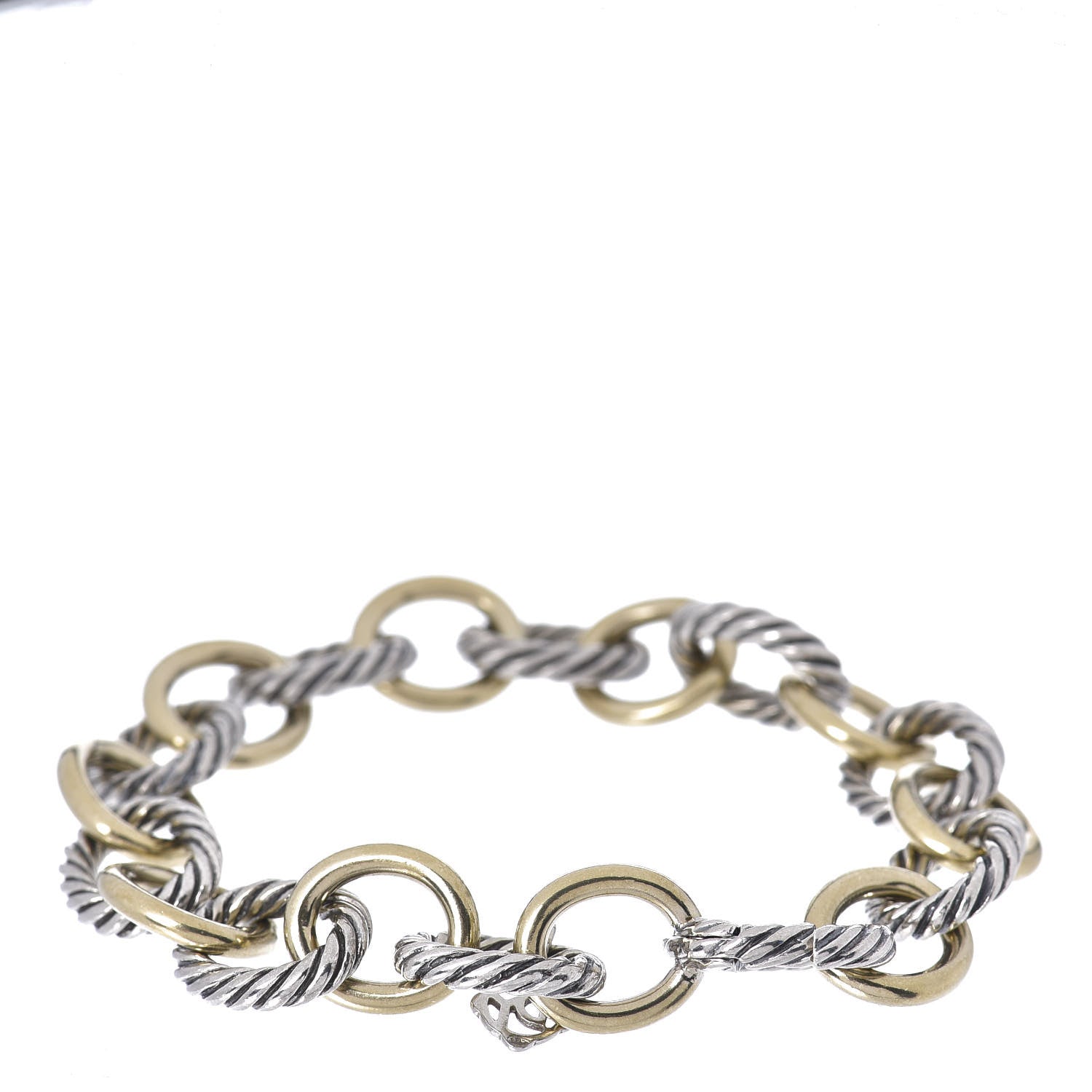 David Yurman Sterling Silver 18K Yellow Gold 10mm Medium Oval Link Bracelet 3 of 4