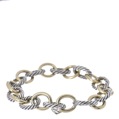 David Yurman Sterling Silver 18K Yellow Gold 10mm Medium Oval Link Bracelet 3 of 4