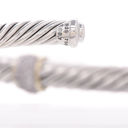 David Yurman Sterling Silver 18K Yellow Gold Diamond 7mm Cable Classics Station Bracelet 5 of 6