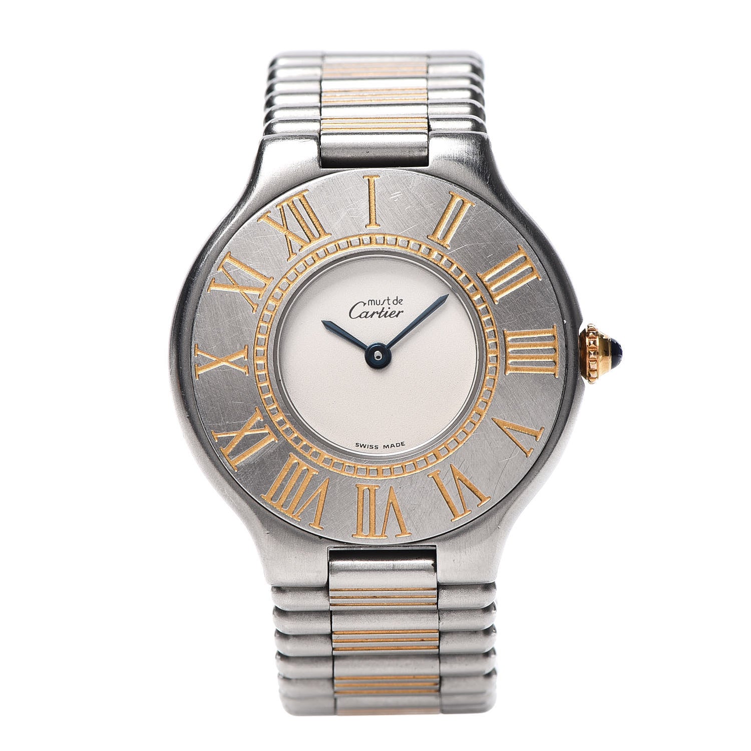 Cartier Stainless Steel 18K Yellow Gold 31mm Must De 21 Bullet Link Quartz Watch 1 of 6
