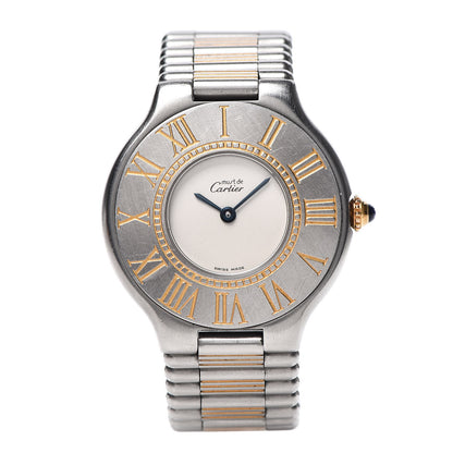 Cartier Stainless Steel 18K Yellow Gold 31mm Must De 21 Bullet Link Quartz Watch 1 of 6