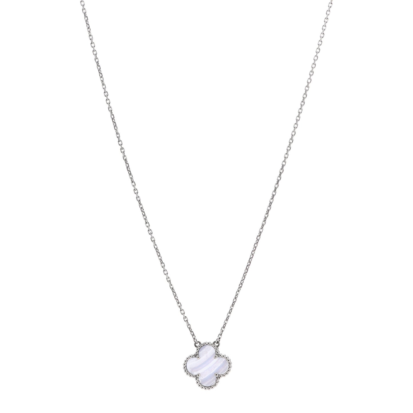 18K White Gold Chalcedony Vintage Alhambra Pendant Necklace