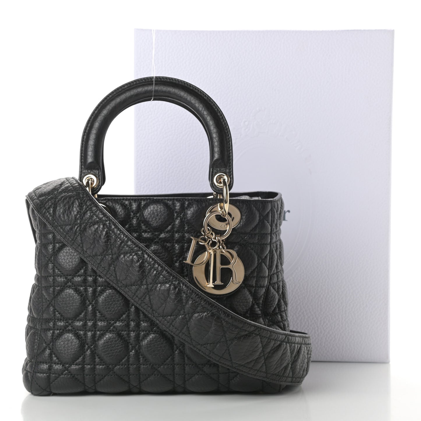 Grained Calfskin Cannage Medium Supple Lady Dior Black