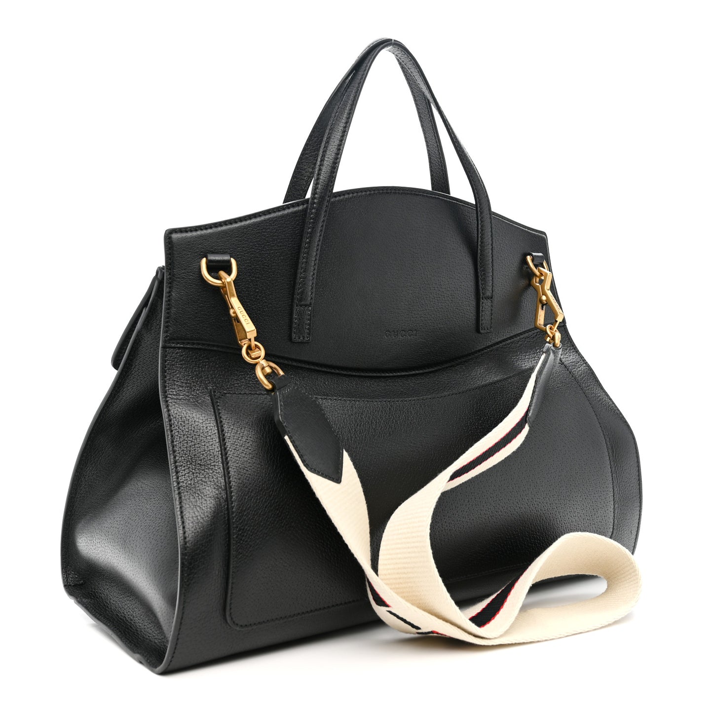 Grained Calfskin Web Crystal Butterfly Stripe Large Totem Top Handle Bag Black