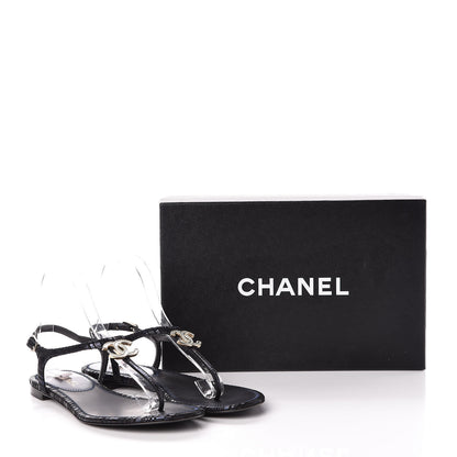 Chanel Fantasy Goatskin Suede CC Chain Thong Sandals 37 Navy Black 8 of 8