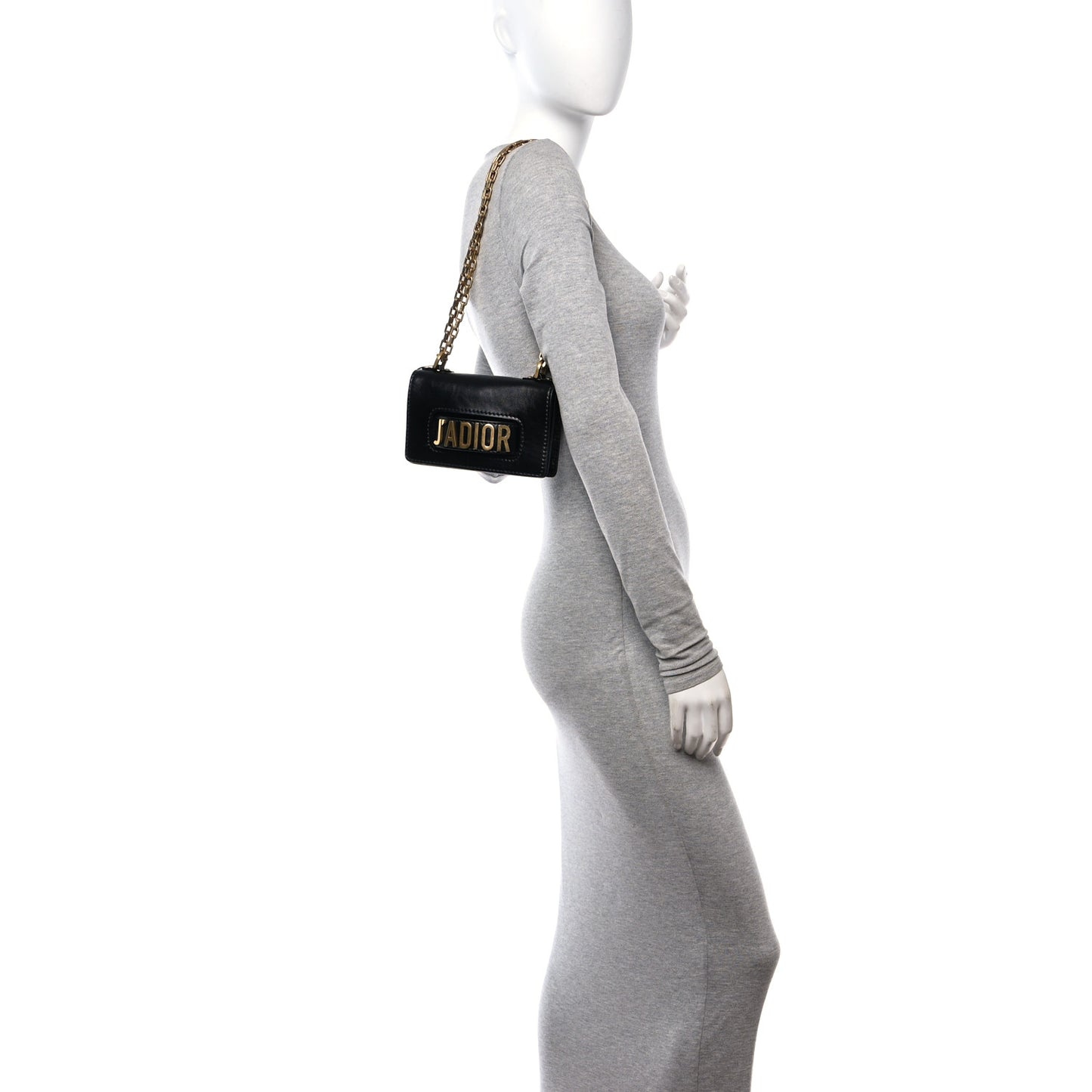 Crinkled Calfskin Mini J'Adior Chain Flap Bag Black