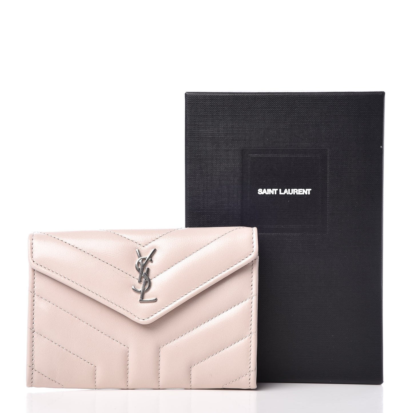 Nappa Matelasse Chevron Small Monogram Envelope Wallet Nude Powder