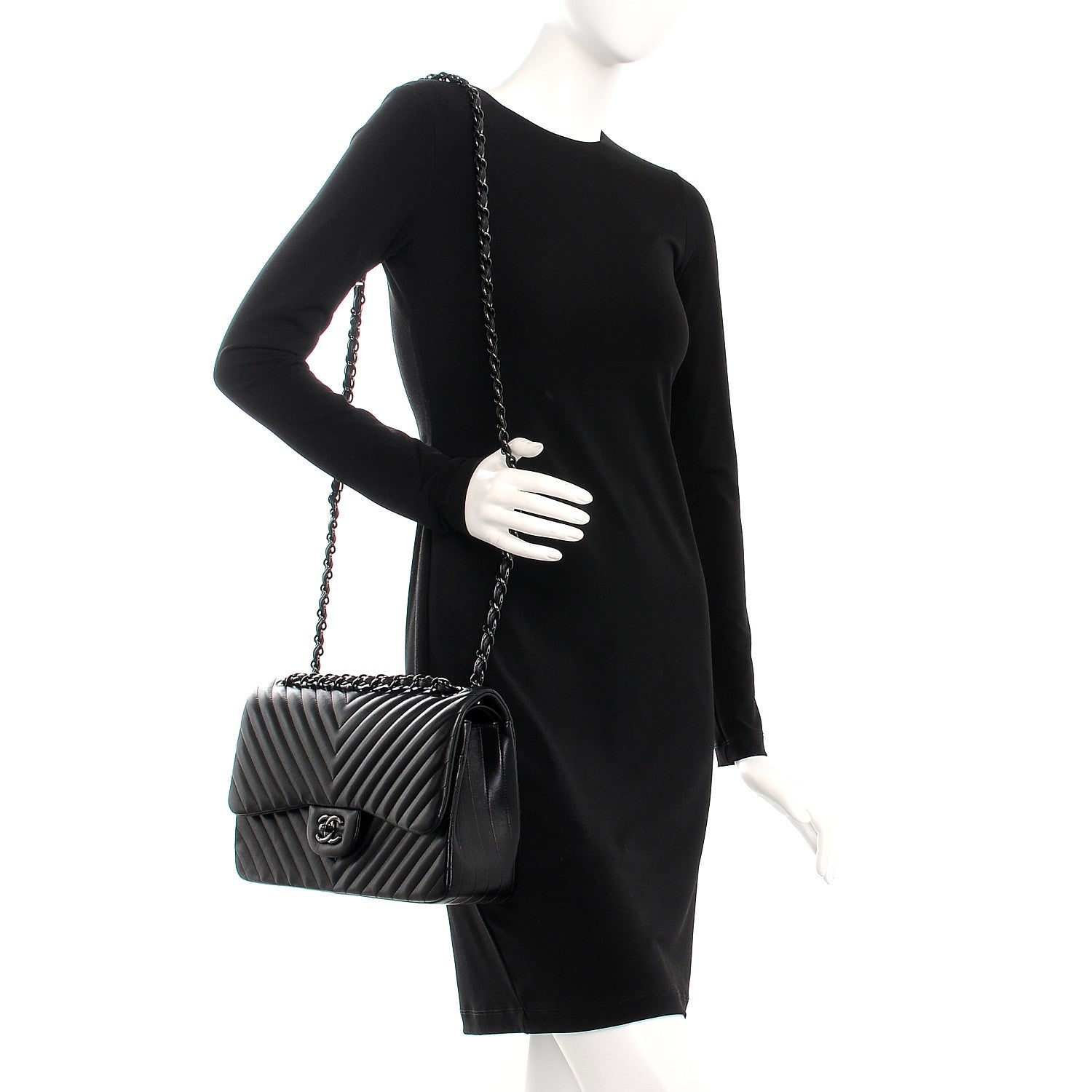 Chanel Lambskin Chevron Quilted Jumbo Double Flap So Black 2 of 15