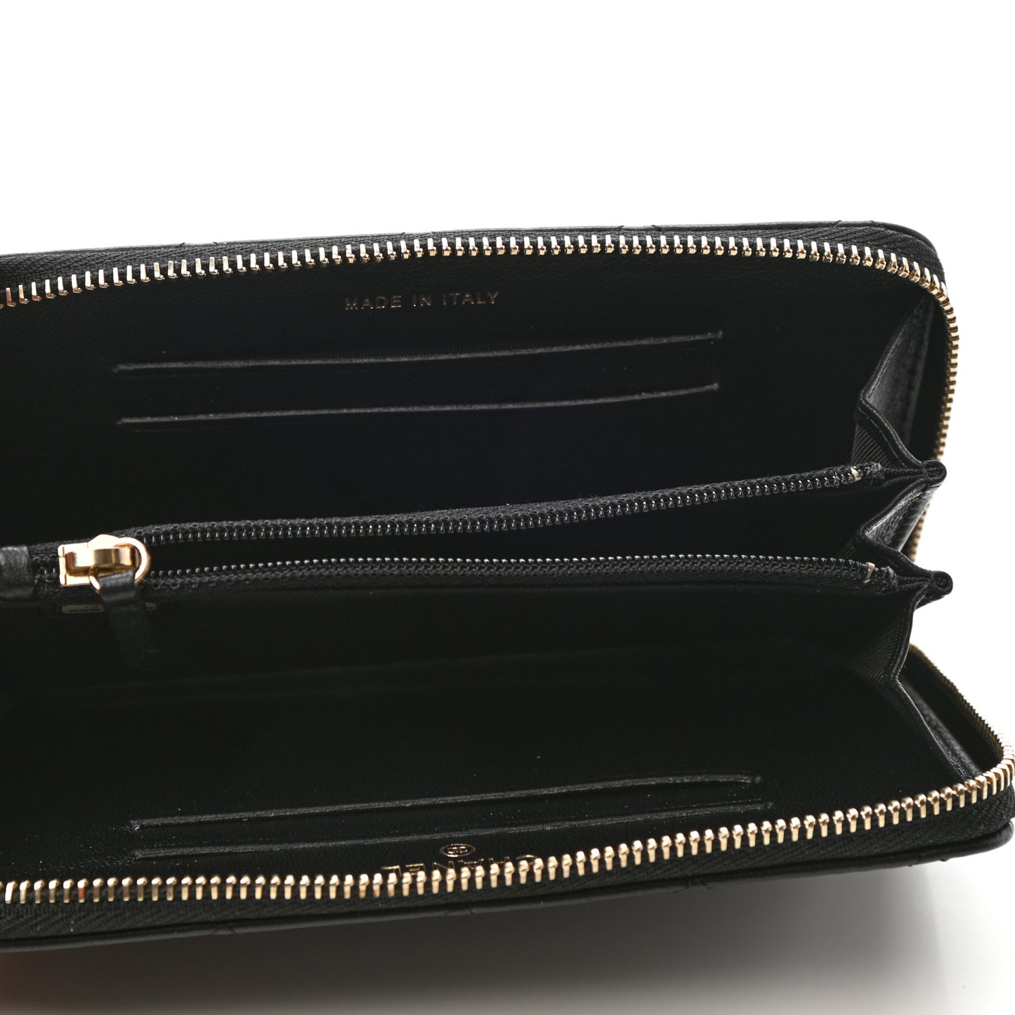 Lambskin Quilted Small Lucky Charms Zip Around Wallet Black