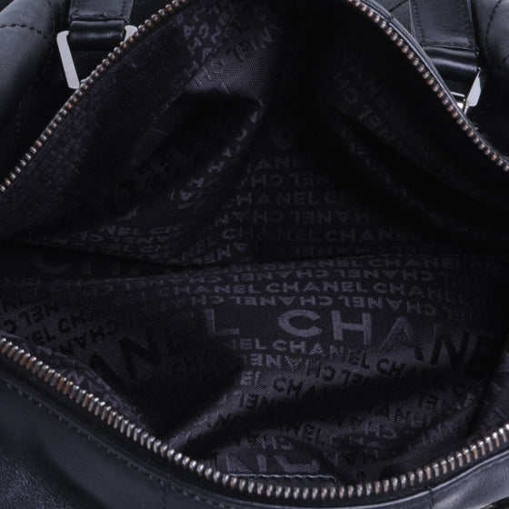 Leather Square Stitched Handbag Black