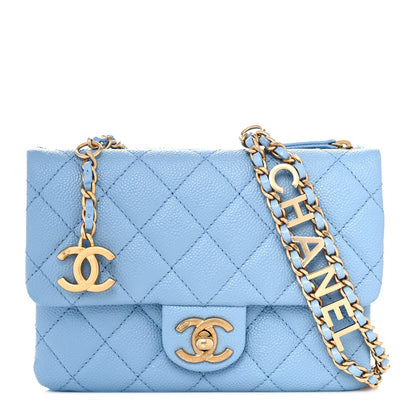 Chanel Shiny Caviar Pick Me Up Flap Belt Bag Light Blue 1 of 12