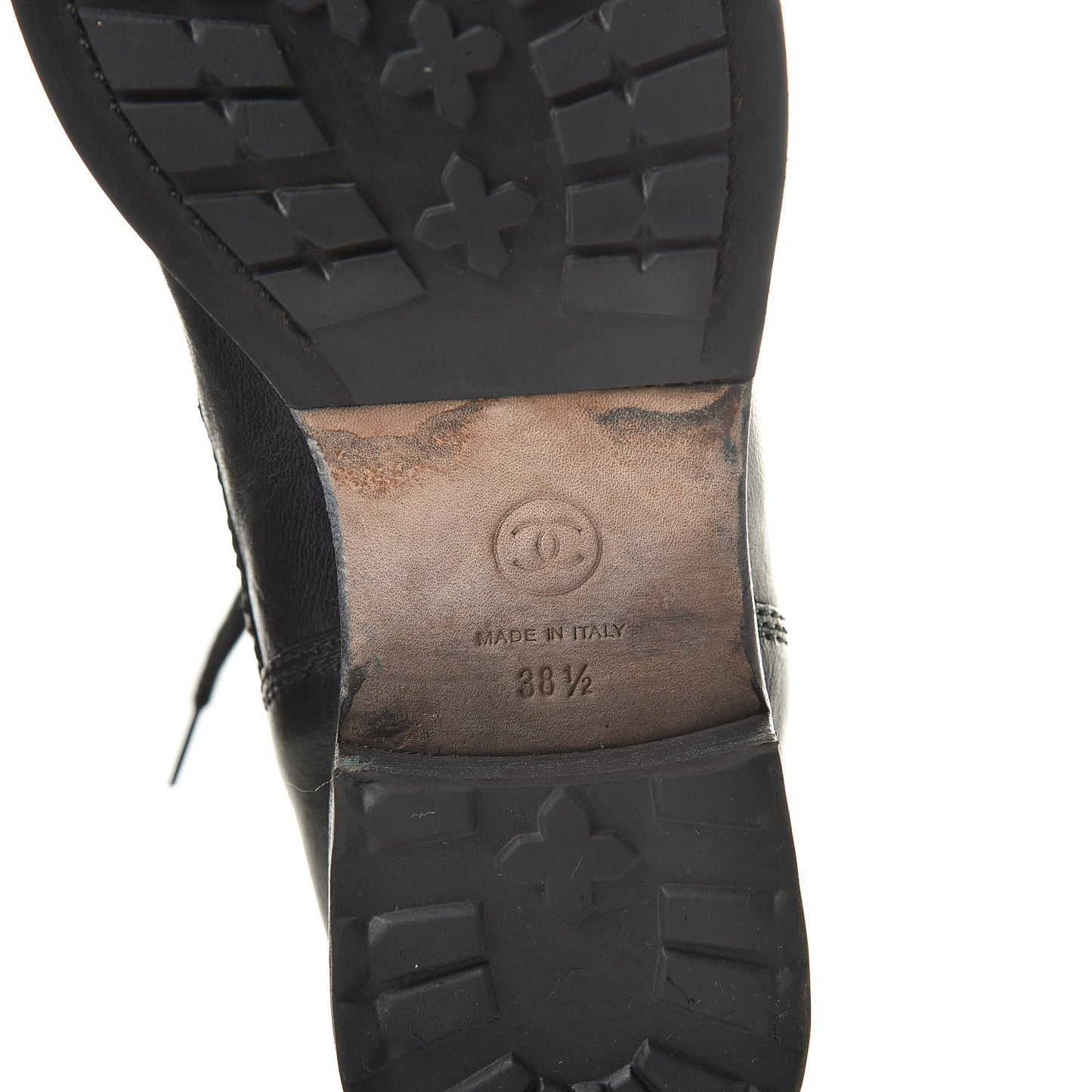 Calfskin Quilted Combat Boots 38.5 Black