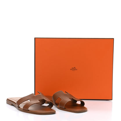 Hermes Box Calfskin Oran Sandals 38 Gold 9 of 9