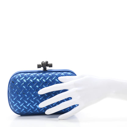 Bottega Veneta Nappa Intrecciato Metallic Placcato Knot Clutch Signal Blue 2 of 6