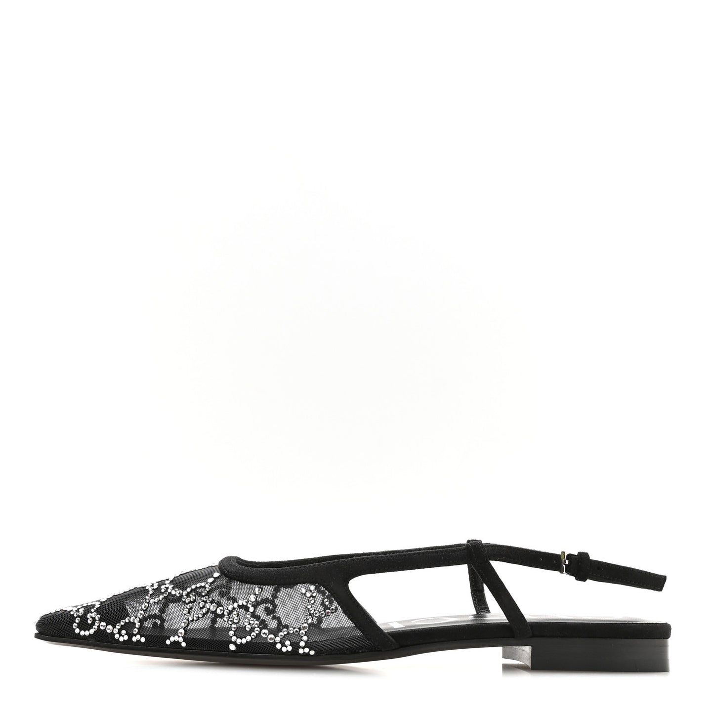 Tela Retino Kid Scamosciato Crystal GG Monogram Square G Slingback Flat 37 Black