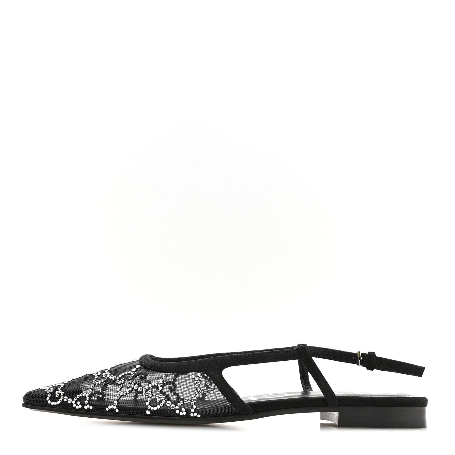 Gucci Tela Retino Kid Scamosciato Crystal GG Monogram Square G Slingback Flat 37 Black 1 of 8