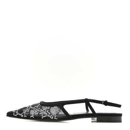 Gucci Tela Retino Kid Scamosciato Crystal GG Monogram Square G Slingback Flat 37 Black 1 of 8
