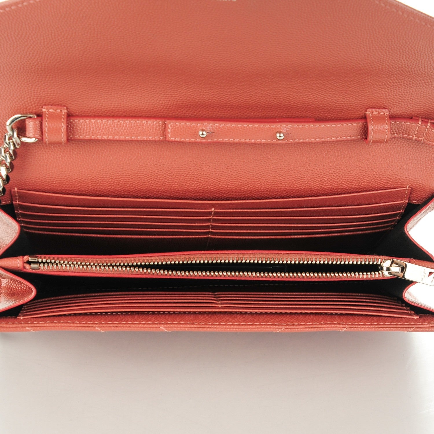Saint Laurent Grain De Poudre Matelasse Chevron Monogram Chain Wallet Blush Fonce 5 of 8