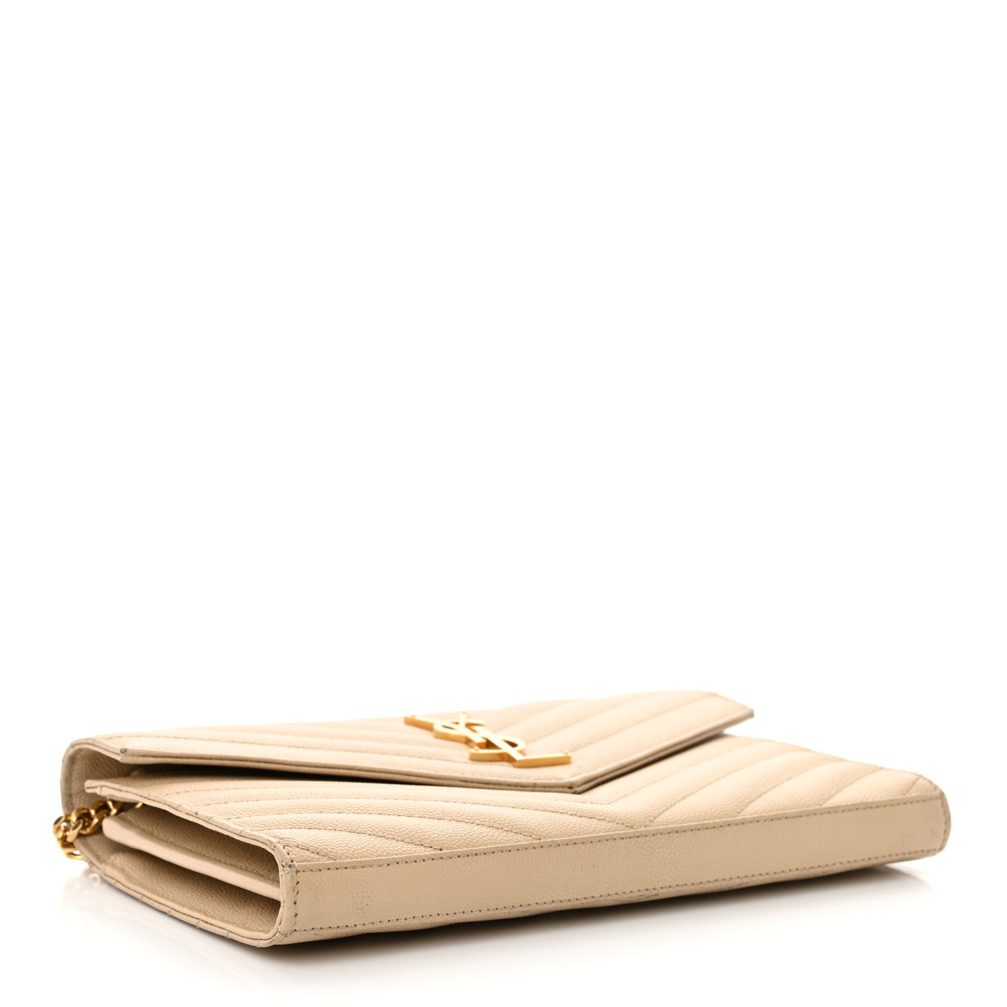 Grain De Poudre Matelasse Chevron Monogram Chain Wallet Deep Beige