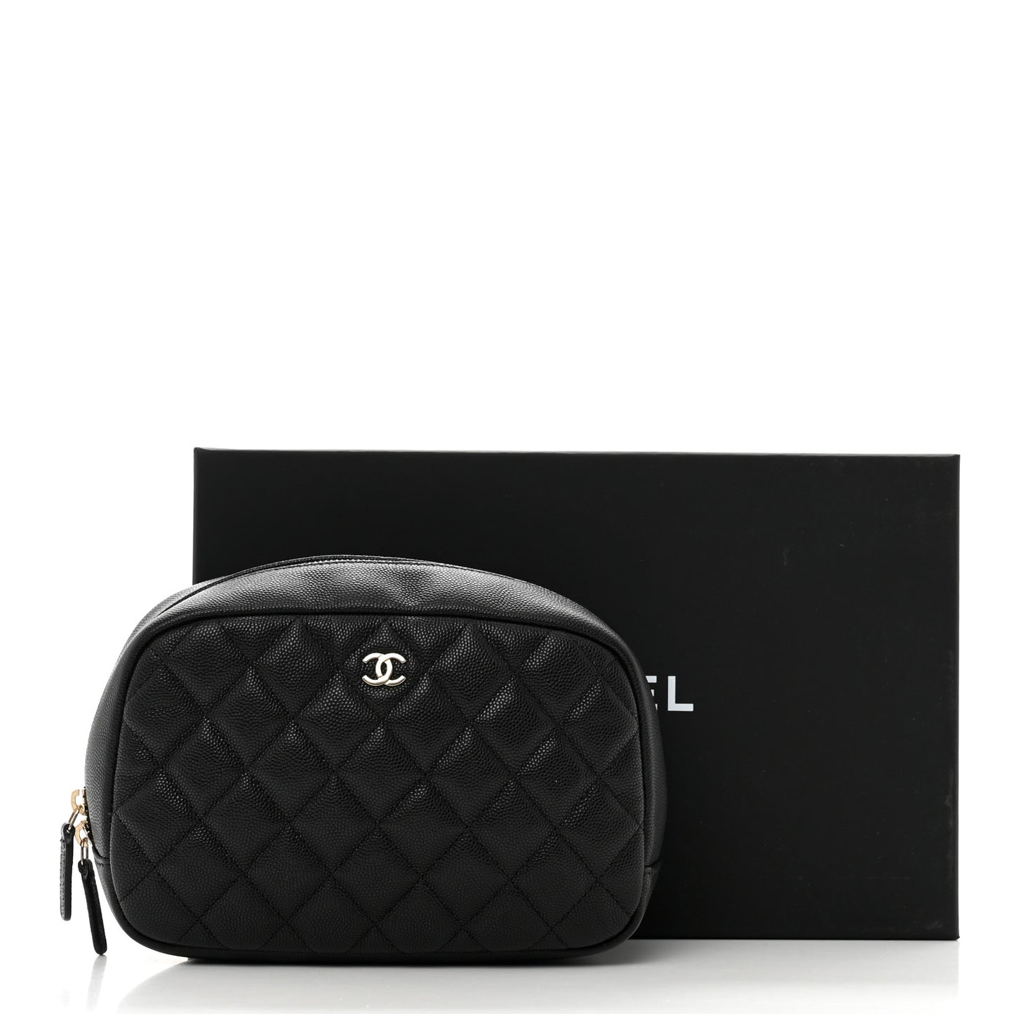 Caviar Quilted Medium Curvy Pouch Cosmetic Case Black