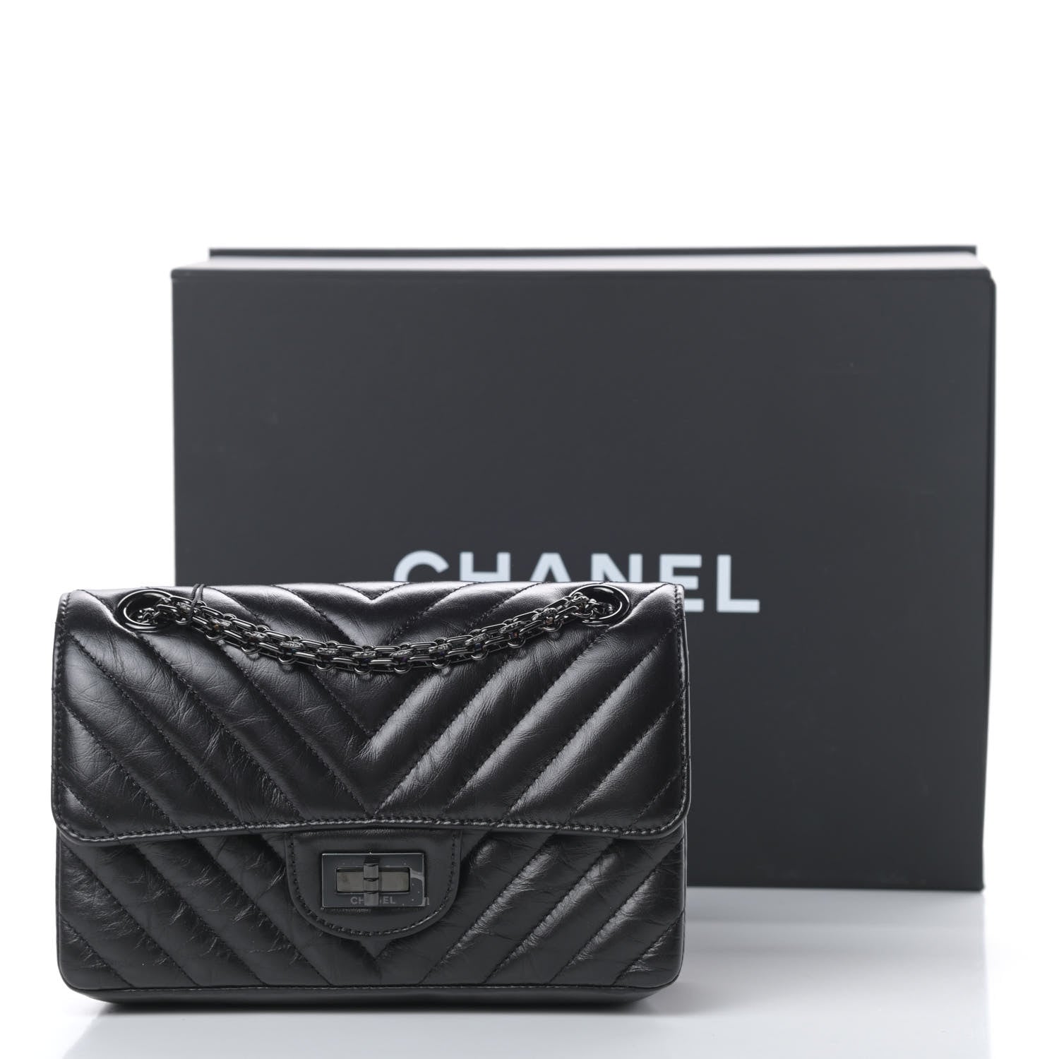 Chanel Aged Calfskin Chevron Quilted 2.55 Reissue Mini Flap So Black 12 of 12