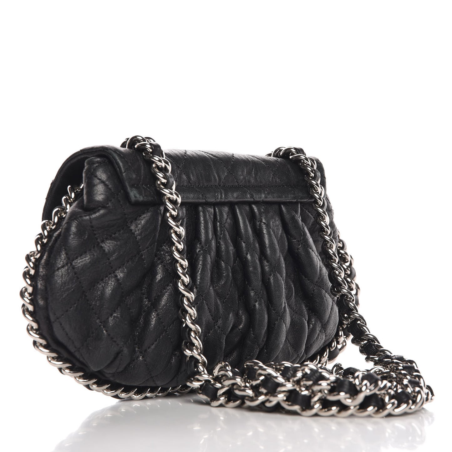 Washed Lambskin Quilted Mini Chain Around Flap Black